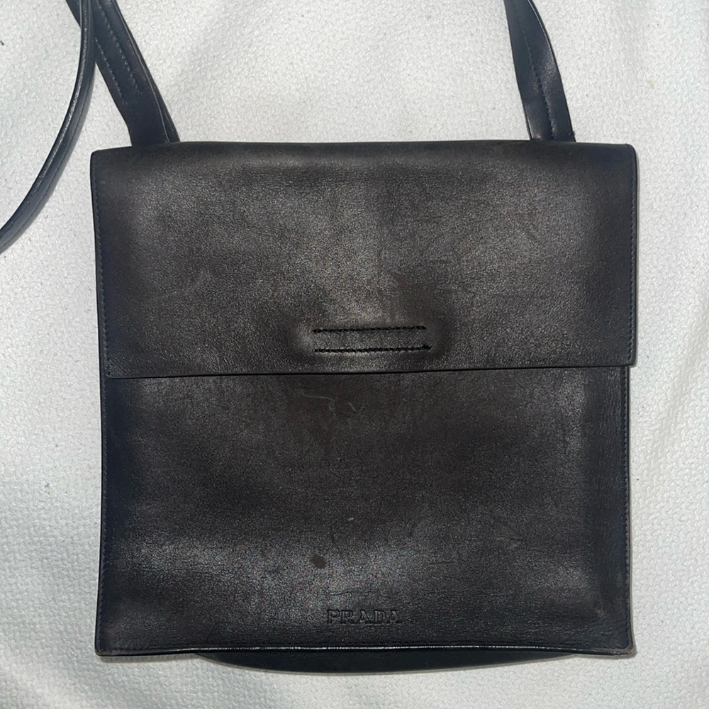 Vintage Prada brown leather saddle bag